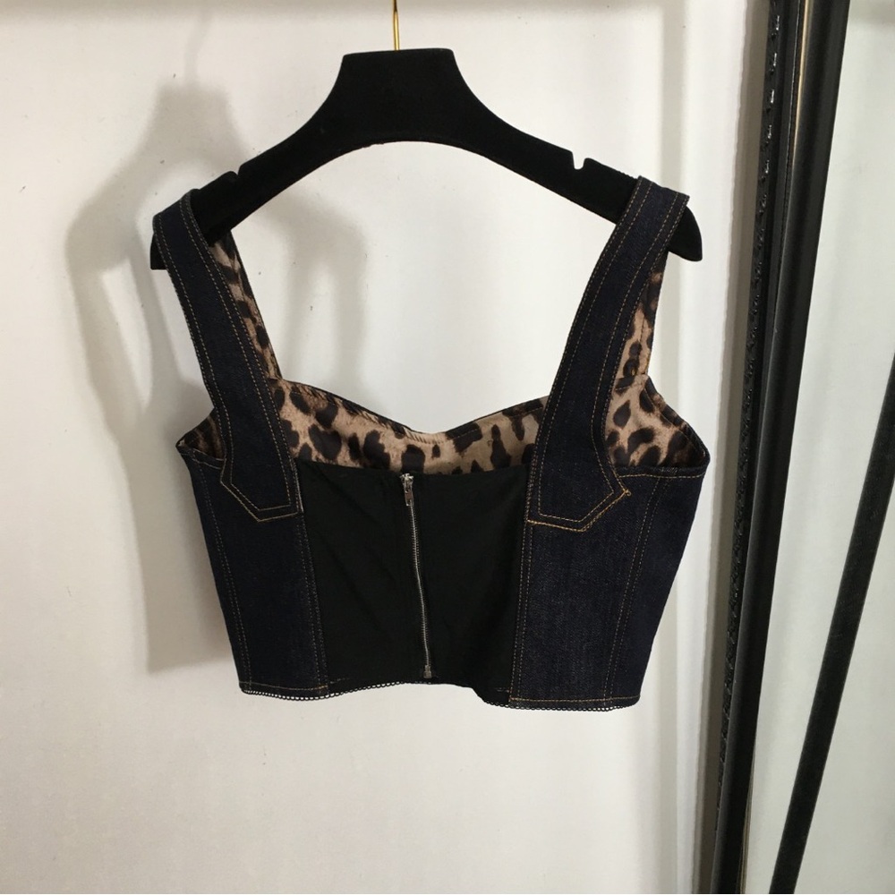 Dolce Gabbana Denim Bustier Leopard Lining Top